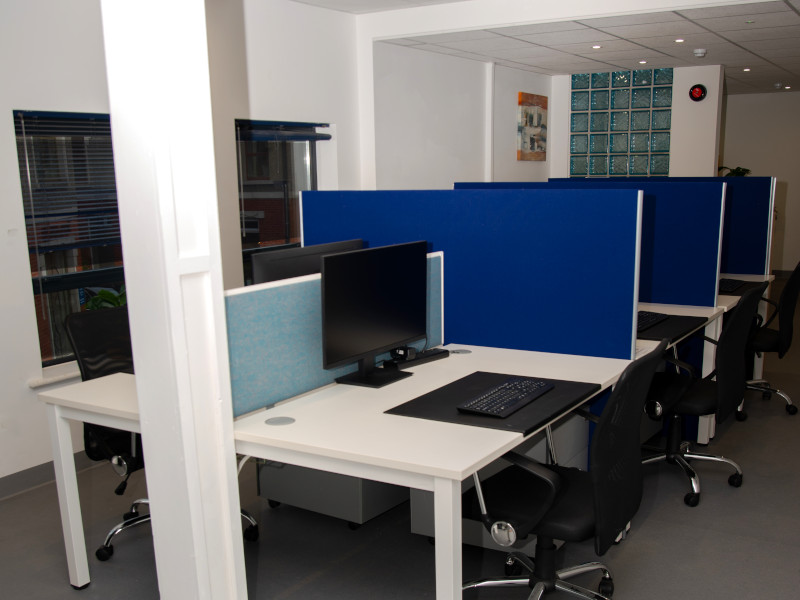 open plan desks in office